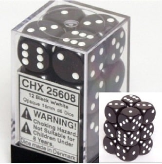 CHX25608 12d6 Black/White 12mm Dice image 0